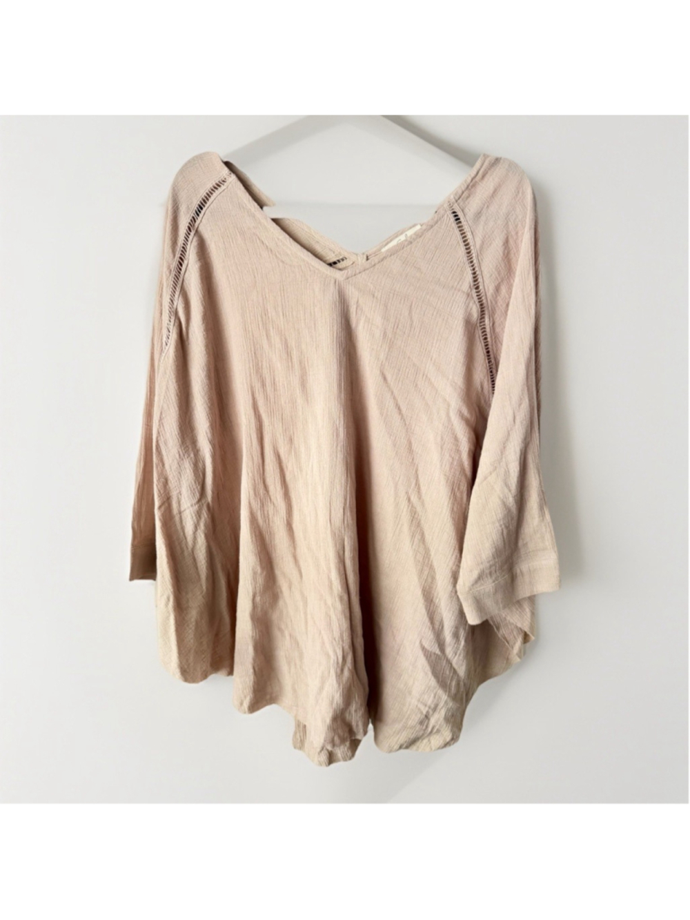 Easel Gauze Boho Top 1X Beige Oversized Tunic Raw Hem Flowy